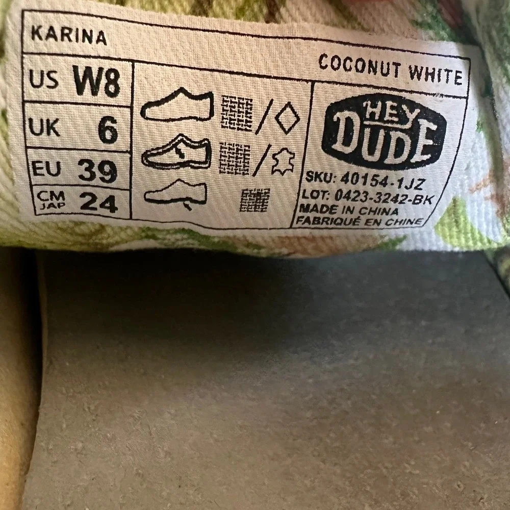 Hey Dude White Karina Coconut Canvas Slip On Sneakers Women's 8